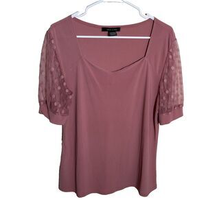 Adele & May Blouse Women's Large Pink Sheer Puff Sleeve Polka Dot Shirt Top